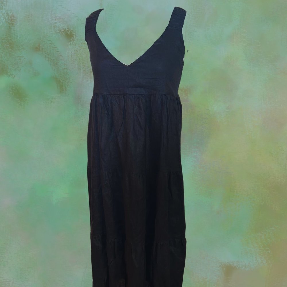 NWT Dissh Amy Black Linen Midi Dress, size Aus 10/US 6